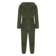thumbnail image 5 of HNMKIU Jumpsuits for Women Fuzzy Hoodie Long Sleeve Romper Pajamas with Pockets Warm Winter Loungewear Army Green,L, 5 of 5