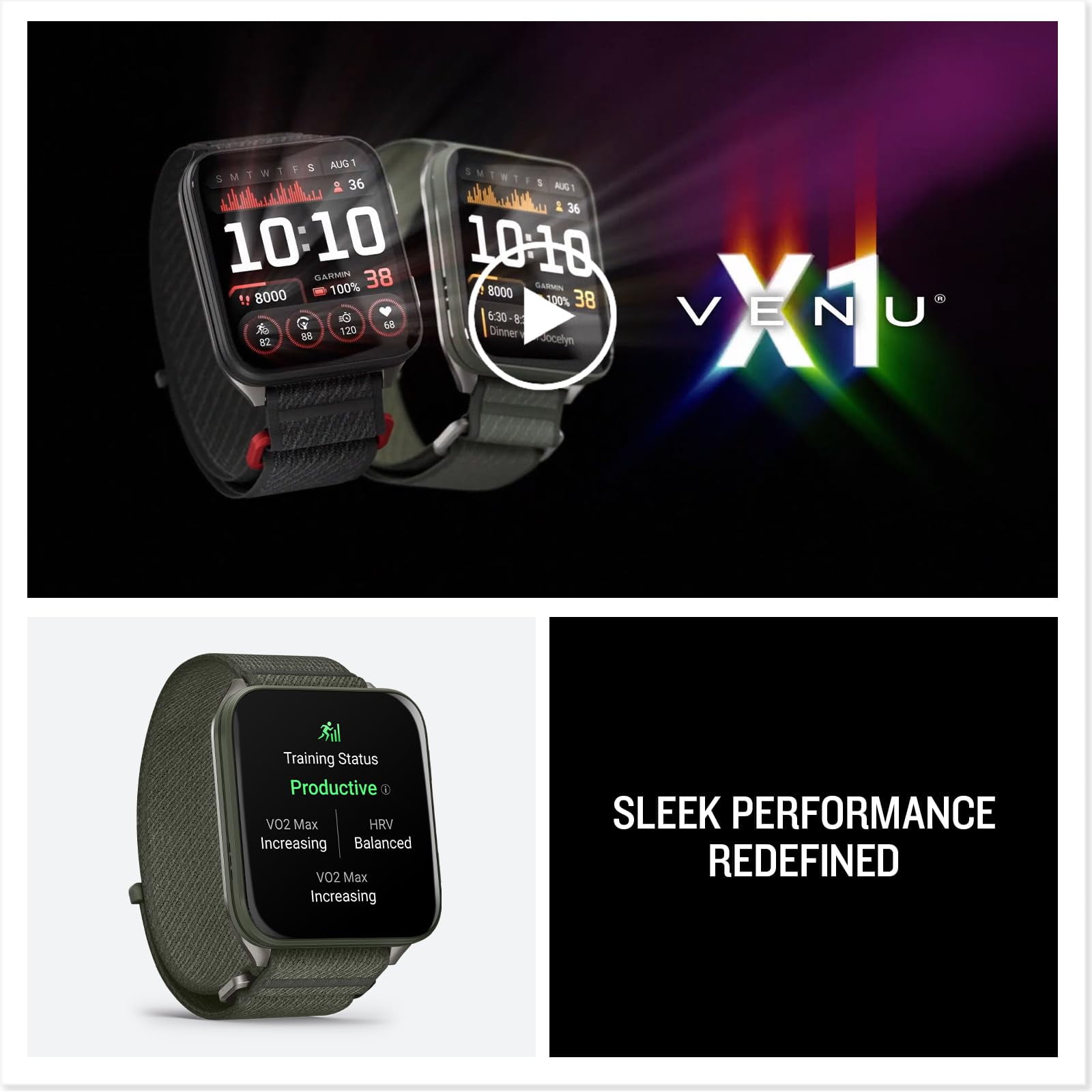 Garmin Venu X1, Thin and Lightweight GPS Smartwatch, AMOLED Display, Advanced Health and Fitness Features, Moss with Titanium Caseback and Moss ComfortFit Nylon Band