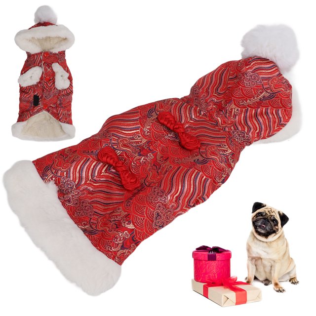 Tang Suit Traje de perro estilo chino Ropa para mascotas Invierno engrosado Cálido Perro Cheongsam Ropa Sudadera con capucha para perros pequeños Cachorros Gatos ANGGREK Otros