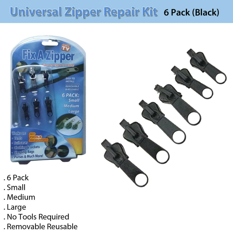 6Pcs 3 Sizes Universal Instant Fix Zipper Repair Kit Replacement Zip