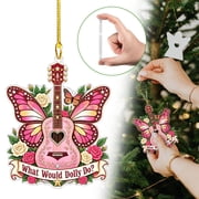 Guitar Butterfly Dolly Memorial Parton Christmas Ornament, Acrylic Christmas Tree Hanging Decor, Country Music Theme for Adult Collectors