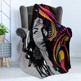 thumbnail image 4 of Youth Soft Flannel Fleece Throw Blanket, Woman with Black Hair Floral and Geometric Ornaments Glamor Femininity, Cozy Plush for Indoor and Outdoor Use, 70" x 90", Multicolor, by Ambesonne, 4 of 5