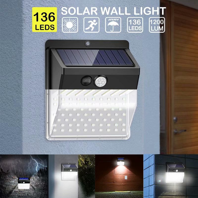 206 LED Solar Powered PIR Motion Sensor Garden Wall Light Security Flood Outdoor