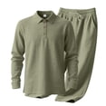 thumbnail image 2 of Yievot Men's Linen Beach Outfit 2 Piece Long Sleeve Polo Shirts and Pants Vacation Sets for Men, 2 of 6