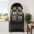 thumbnail image 6 of LUMAMIN 71" Tall Arched Kitchen Pantry, Black Fluted Wood Kitchen Storage Cabinet with Adjustable Shelves, Glass Door & Hidden Drawer for Kitchen, Living Room, Dining Room, 6 of 12