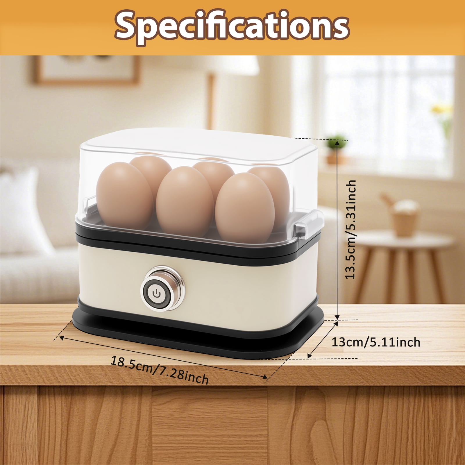6-Egg Capacity Electric Egg Cooker and Steamer, Stainless Steel Rapid Boiler with Auto Shut-Off for Breakfast