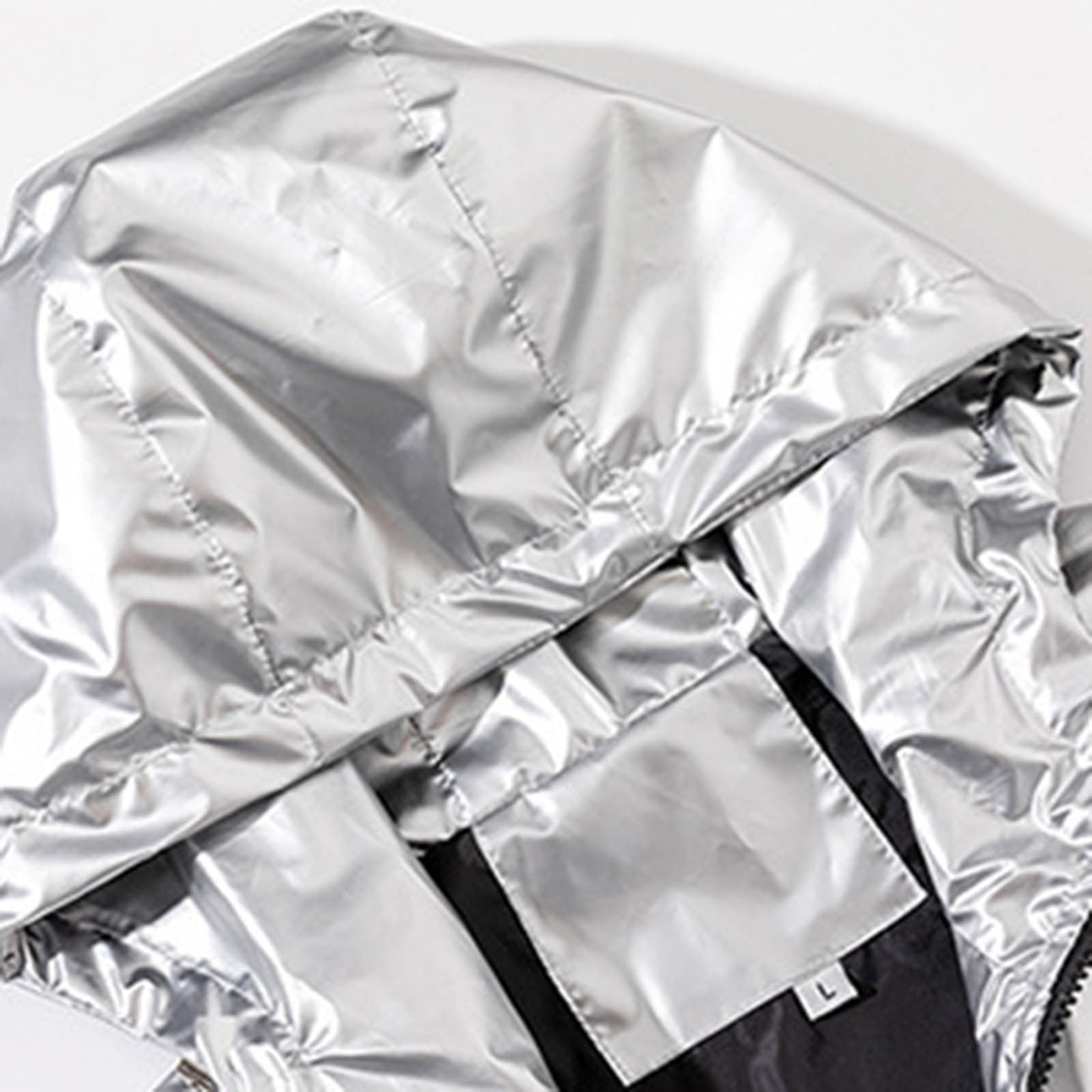 Holographic Jacket for Men Lightweight Long Sleeve Metallic Shiny Zip Up Hoodie Coat Outerwear with Pockets