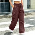 thumbnail image 4 of Huowey Womens Baggy Cargo Pants Wide Leg Hiking Pants With Pockets Drawstring Casual Daily Trendy Travel Trousers,XXXXL, 4 of 6