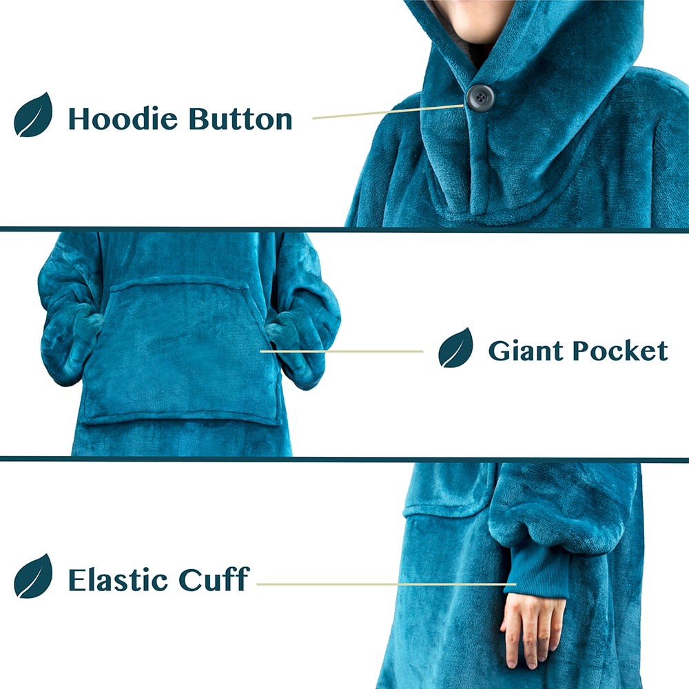 One Size Fits All Super Soft Wearable Blanket Sweatshirt for Adults Navy Blue Wemore Oversized Sherpa Hooded Sweatshirt Wearable Hoodie Sweatshirt Blanket with Roomy Front Pocket 
