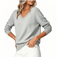 thumbnail image 2 of TKKCS Womens Long Sleeve Knit Sweaters- Loose Fit Pullover Soft Lightweight V Neck Casual Tops Silver Size 2XL, 2 of 7