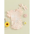 thumbnail image 4 of Musuos Baby Girls 3 Piece Outfits 6 12 18 24M Letter Print Short Sleeve Romper and Daisy Print Shorts Cute Headband Summer Clothes, 4 of 10