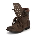 thumbnail image 4 of Nature Breeze Prima-05 Brush Leatherette Jewel Folding Cuff Lace Ankle Bootie, 4 of 6