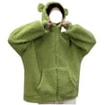 thumbnail image 7 of BiZtdJrK Teddy Fleece Jacket Women Cute Bear Ears Long Sleeve Zipper Hooded Jackets Loose Comfy Casual Winter Sweatshirt Coats with Pockets Green M, 7 of 7