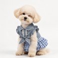 thumbnail image 4 of Pet Puff Sleeve Bowknot Plaid Skirt, Summer Puppy Cowboy Princess Dresses Skirts, Small Medium Dog, XS, 4 of 6