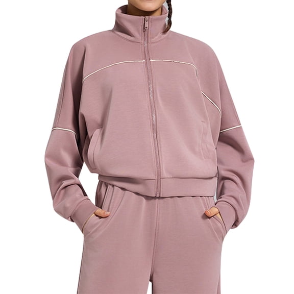 Women'S Long Sleeve Lapel Sports Jacket with Zipper Autumn and Winter Loose Outdoor Yoga Jacket Pink XL