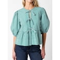 thumbnail image 4 of Aojekbee Women’s Bow Front Tops Puff Sleeve Round Neck Loose Fit Babydoll Shirts Spring Fall Blouses, 4 of 6