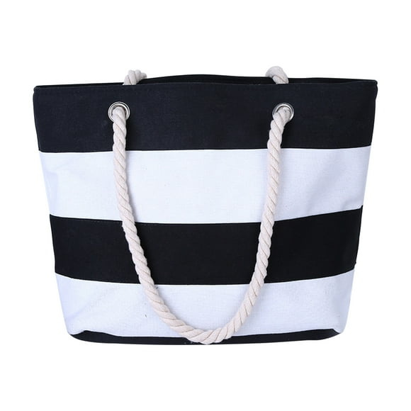 jovati Tropical Summer Striped Beach Bag for Women Tote Bags Reusable Grocery Shoulder Bag With Zipper Pocket