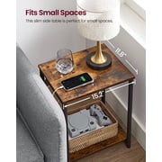 VASAGLE End Table , Small Side Tables, Nightstand with Outlets and USB Ports, Bedside Table with Storage Shelf, Rustic Brown and Black