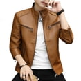 thumbnail image 4 of Abrigo de cuero para hombre, cuello de primavera y otoño, informal, de talla grande, para jóvenes, chaqueta de cuero PU, moda para hombre, 4 of 5