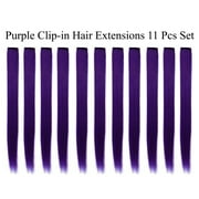 Beaute Galleria Single Color 21 inches Long Straight Party Highlights Clip In Synthetic Hair Extensions, Costume Cosplay, 11 Pack (Purple)