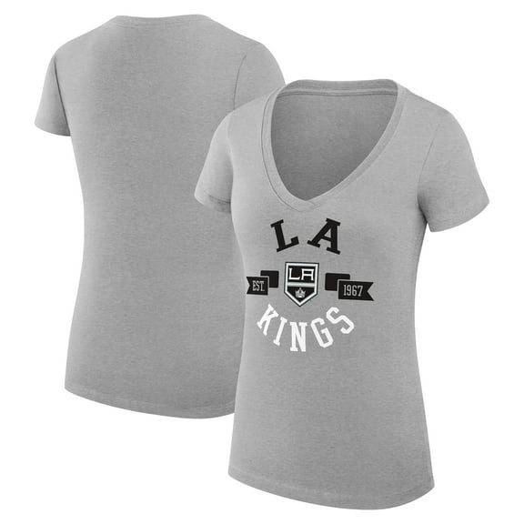 Women's G-III 4Her by Carl Banks Heather Gray Los Angeles Kings Super-Slim Fit Lightweight City Graphic V-Neck T-Shirt