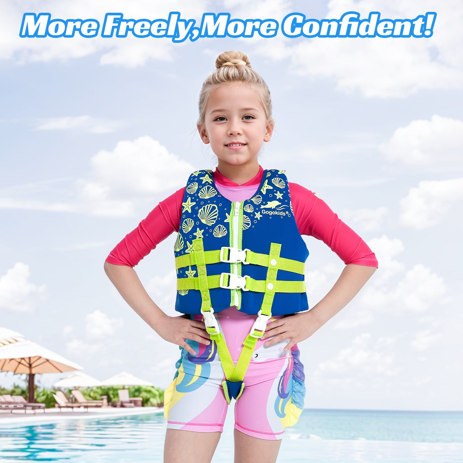 Gogokids Kids Swim Vest Life Jacket-Toddler Float Buoyancy Swimsuit Trainer Vests Swim Aid Jacket for Age 1-9 Years, Blue