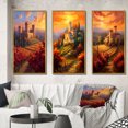 thumbnail image 1 of Designart "Beautiful Sunset over Old Castle in Italian Vineyard I" Castles Framed Wall Art Set Of 3 - Red Traditional Frame Gallery Set For Office Decor, 1 of 6