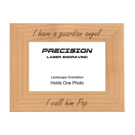 PrecisionNC Grandpa Remembrance Frame I have a guardian angel I call him Pop Engraved Natural Wood Memorial Picture Frame 4x6 Landscape