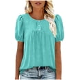 thumbnail image 1 of BLVB Plus Size Womens Summer Tops Puff Short Sleeve Crew Neck Pleated T Shirts Button Loose Dressy Casual Tunic Blouses, 1 of 5