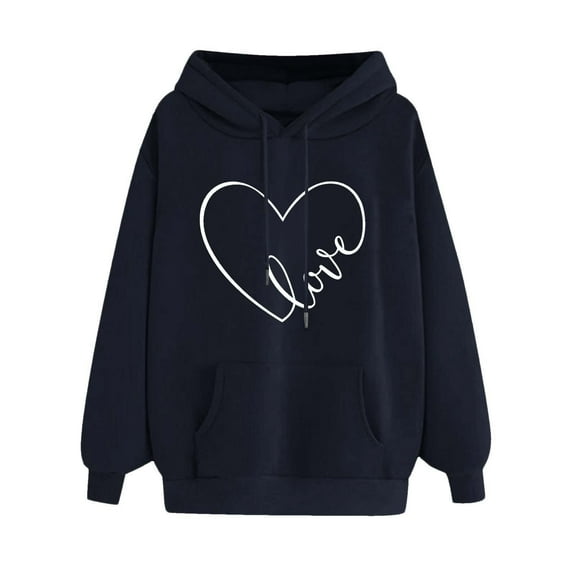 DeHolifer Sweatshirts for Women Long Sleeve Drawstring ECG Graphic Print Hoodies Pullover Sweatshirts with Pocket Black L