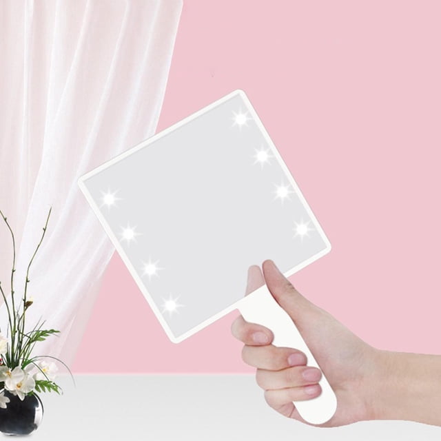 Espejo de Maquilje LED Espejo de Mano para Niñas Mujeres Espejo Espejo Portátil con 8x LED Compacto para Salón , Macarena Espejo de vanidad