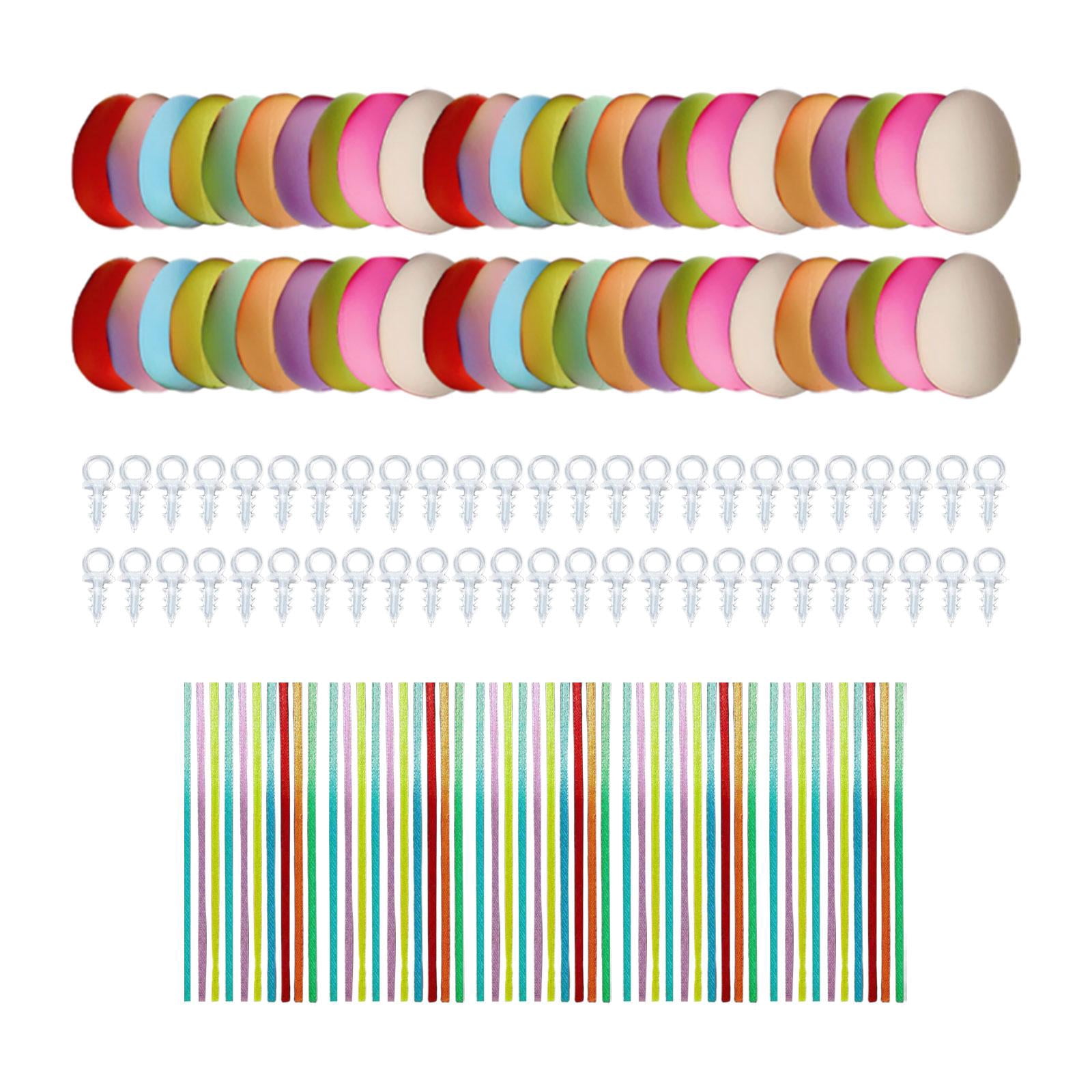 50 Pieces White Easter Eggs Decorating Set with Ribbon Paintable for Holiday Colorful