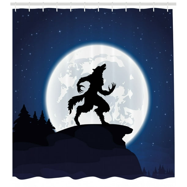 Wolf Shower Curtain Full Moon Night Sky Growling Werewolf Mythical Creature In Woods Halloween Fabric Bathroom Set With Hooks Dark Blue Black White By Ambesonne Walmart Com Walmart Com