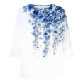 thumbnail image 4 of Viluyesy Round Neck T-Shirt for Womens 3/4 Sleeves Shirt Tops New Fold Loose Blouse Multicolor Size L, 4 of 5