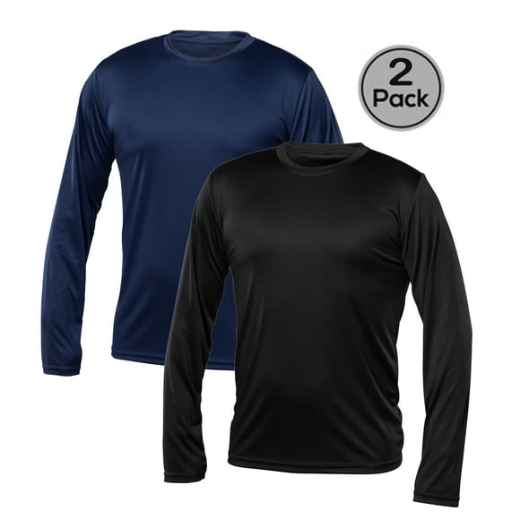 Blank Activewear Pack of 2 Men's Long Sleeve T-Shirt, Quick Dry Performance fabric
