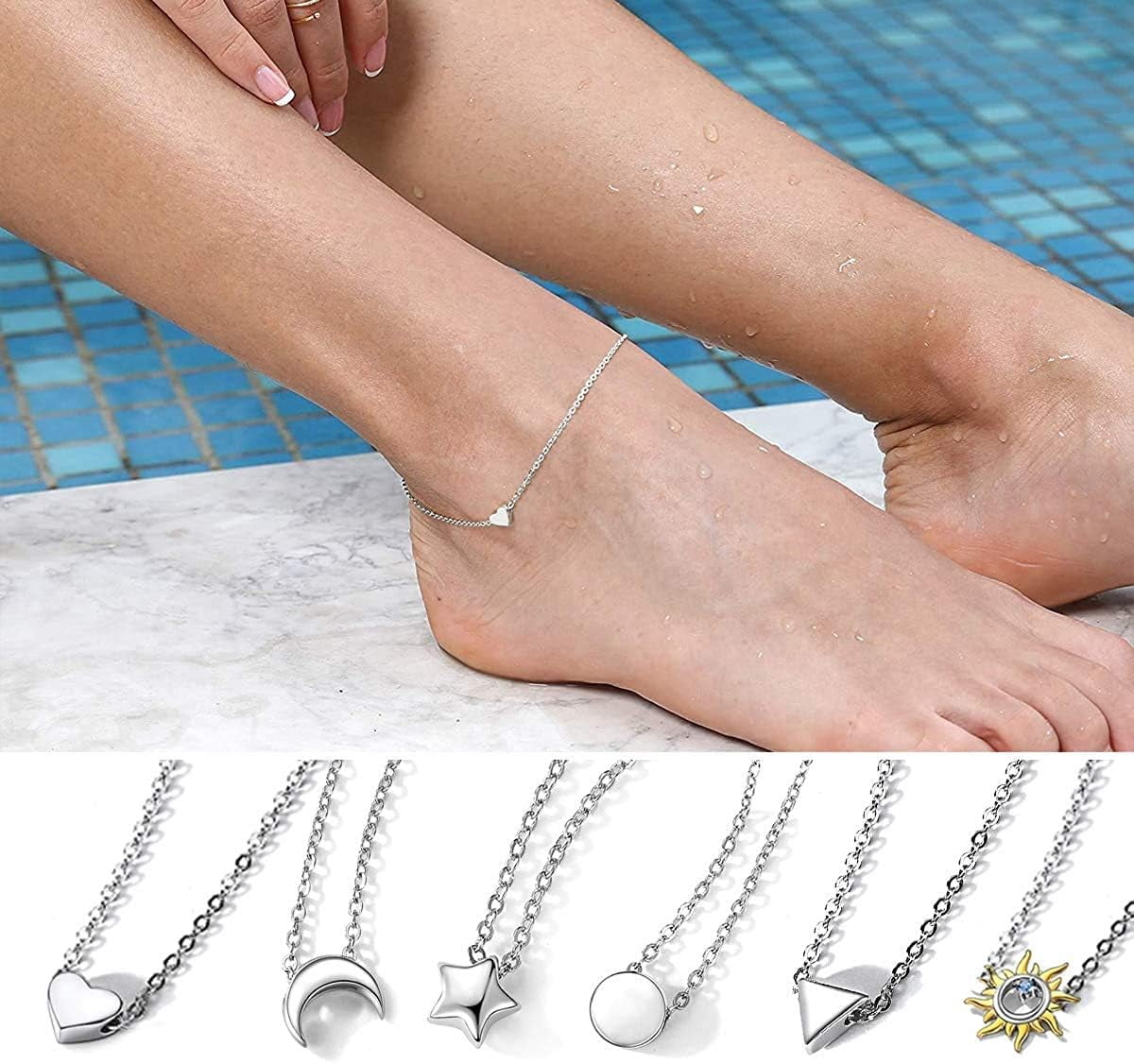 ChicSilver Anklets for Women S925 Sterling Silver Heart Pendant Ankle Chain Summer Beach Jewelry Ladies Fashion Anklet Waterproof