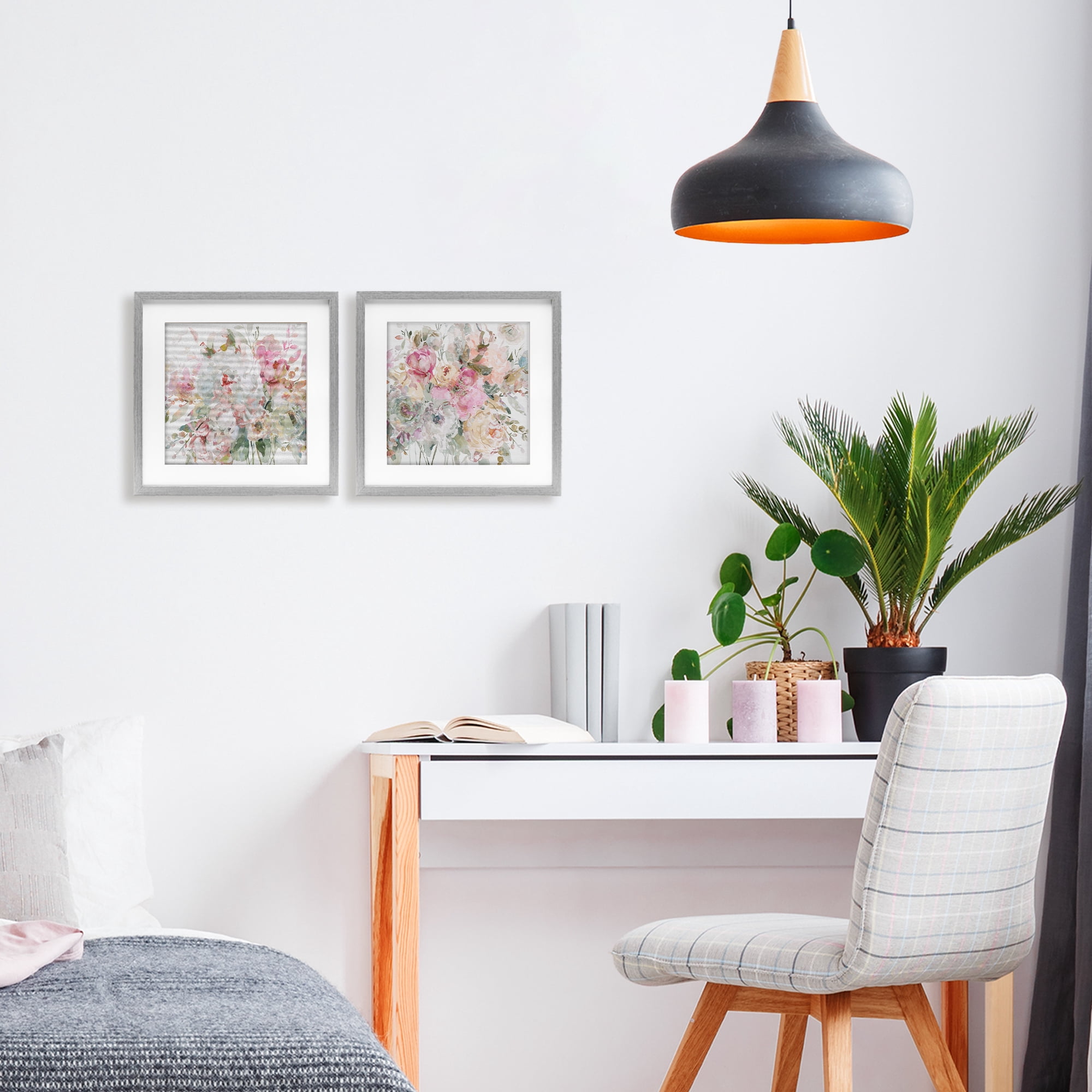 Stupell Industries Romantic Blush Botanicals 2 Piece Gray Framed Print Under Glass Set, design by Carol Robinson