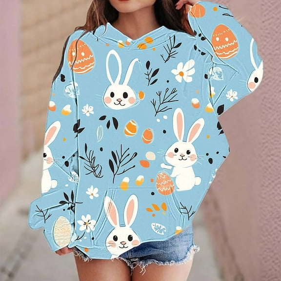 Riecok Kids Hoodies Sweatshirt Easter Long Sleeves Round Neck Hooded Sweatshirts for Boys Girls Winter Casual Printing Toddler Pullover Sweatshirt with Pocket Multicolor 7 Years