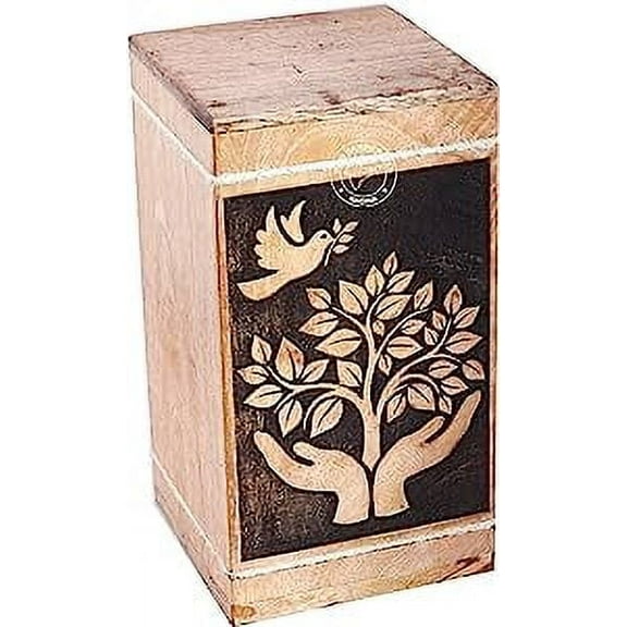 Praying Hand Wooden Urns for Human Ashes Adult Large - Tree of Life Cremation Urn for Ashes -Burial Urn for Columbarium - Funeral Urn Box (250 LB - Hardwood, Dove-2)