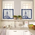 thumbnail image 2 of 36 Inch Long Tier Curtains for Kitchen, Nautical Blue Retro Lighthouse Seagull Bathroom Window Curtains Rod Pocket Short Curtains Window Treatment Tiers for Living Room Farmhouse 2 Panels, 2 of 5