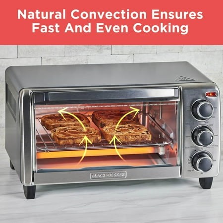 BLACK DECKER 4-Slice Convection Oven, Stainless Steel, Curved Interior fits a 9 inch Pizza, TO1313SBD