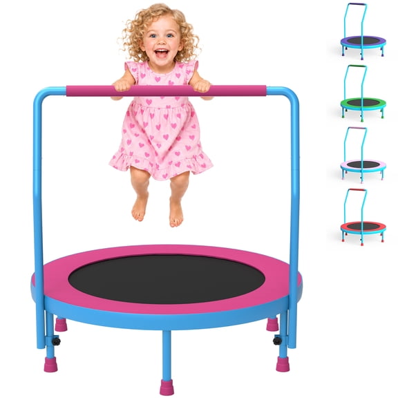 Cochan 36inch Mini Trampoline for Kids, 3FT Small Indoor Trampoline with Handlebar Ages 1-6, Foldable Kids Trampoline for Toddlers, Brithday Gift for Boy and Girl