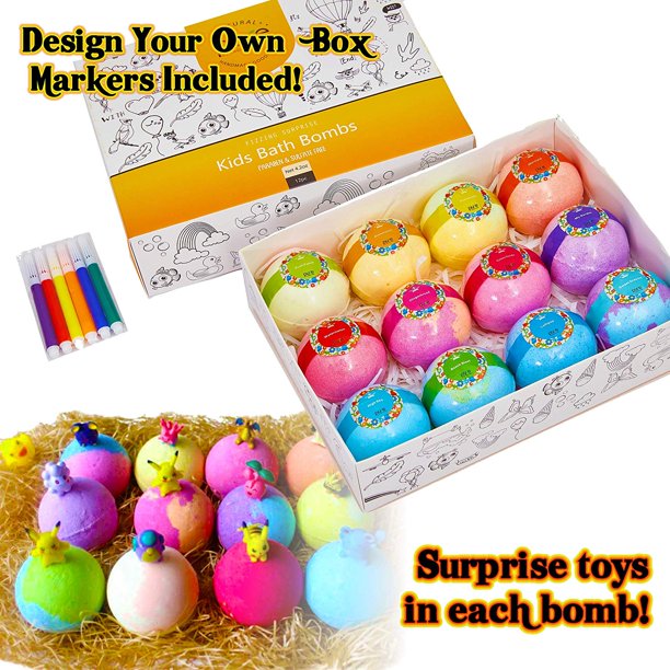 Kids Bath Bombs Gift Set 12 4.2 oz Surprise Bath Bombs for Kids with