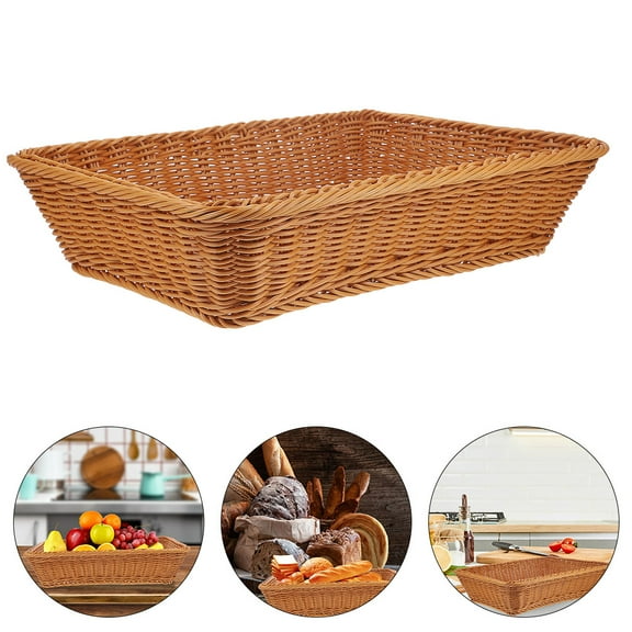SEWACC Rectangle Woven Tray 1Pcs 11.8X7.9X3.9in Brown For Home Use