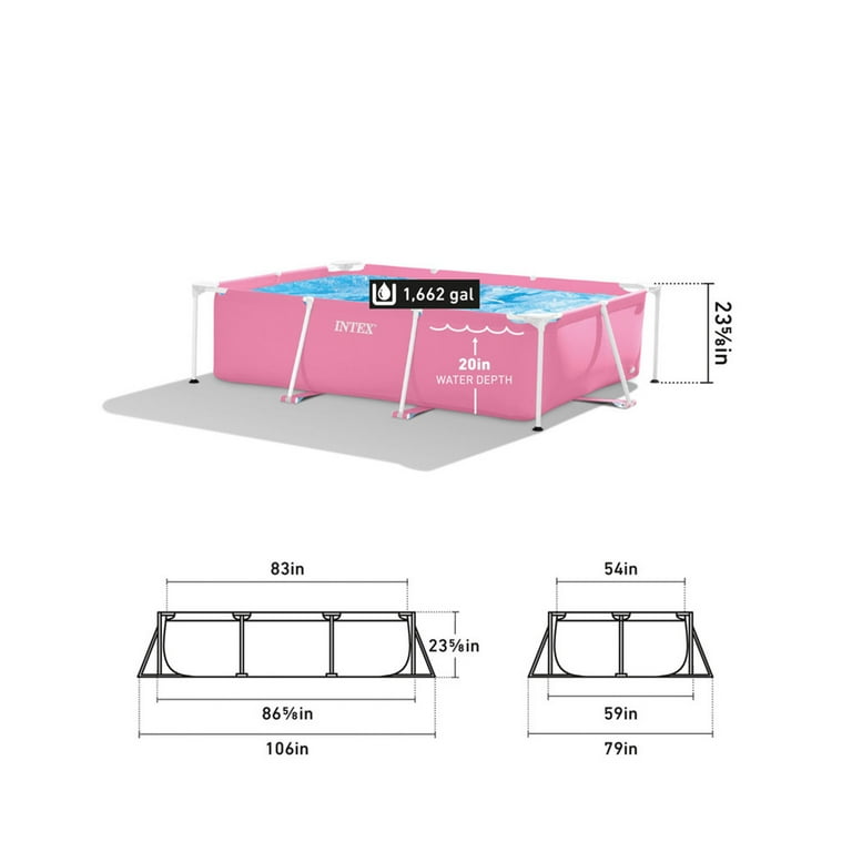 Intex 86 x 23 Outdoor Rectangular Frame Above Ground Swimming Pool, Pink  