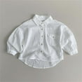 thumbnail image 2 of Ruyang Baby Boys Cotton Linen Shirts Long Sleeve Thin Button down Collar Tops with Pockets Toddler Plain Fall Casual Shirts, 2 of 8