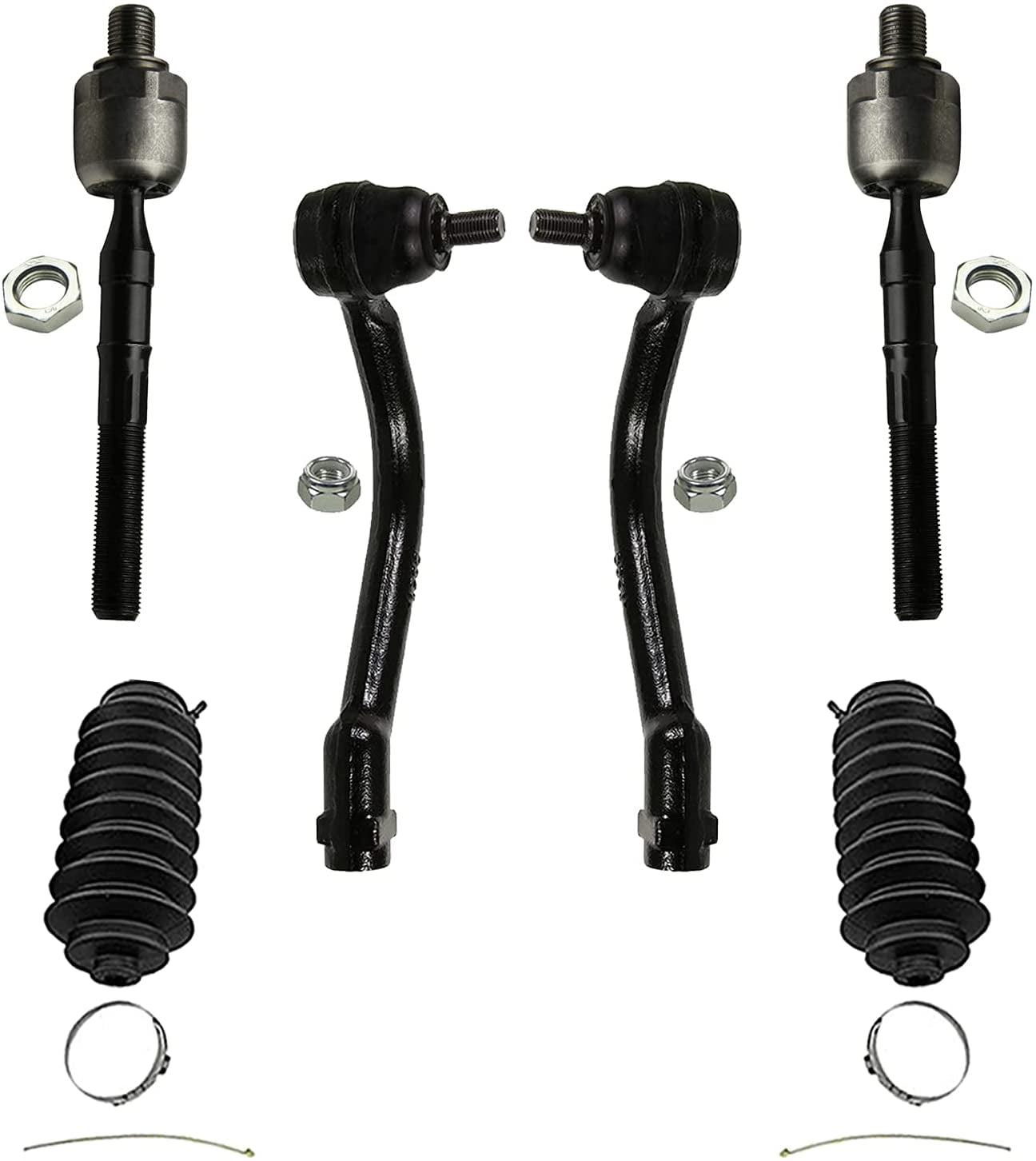Front Inner & Outer Tie Rod End Links & Rack and Pinion Boots w/Bellows 6pc Kit for 2006-2007 Hyundai Azera 2006 2007 2008 Hyundai Sonata Detroit Axle 