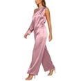 thumbnail image 4 of Womens Satin Two Piece Set Asymmetrical One Shoulder Top High Waist Wide Leg Pants Elegant Party Outfit Pink L(L), 4 of 6