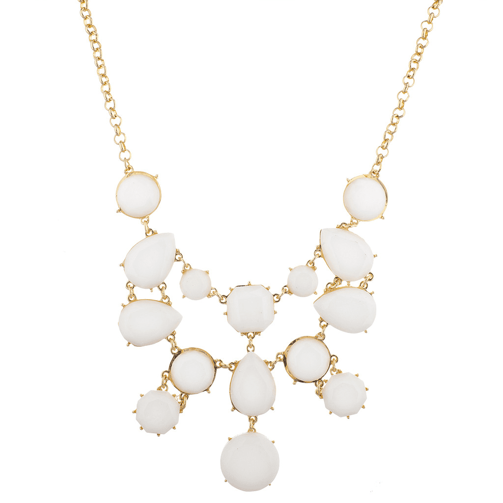 Lux Accessories Gold Tone White Acrylic Geo Stone Waterfall Statement