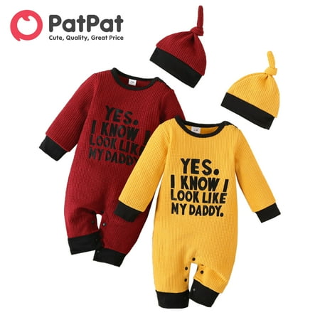 

PatPat 2pcs Baby Boy/Girl Letter Embroidered Long-sleeve Knitted Jumpsuit with Hat Set